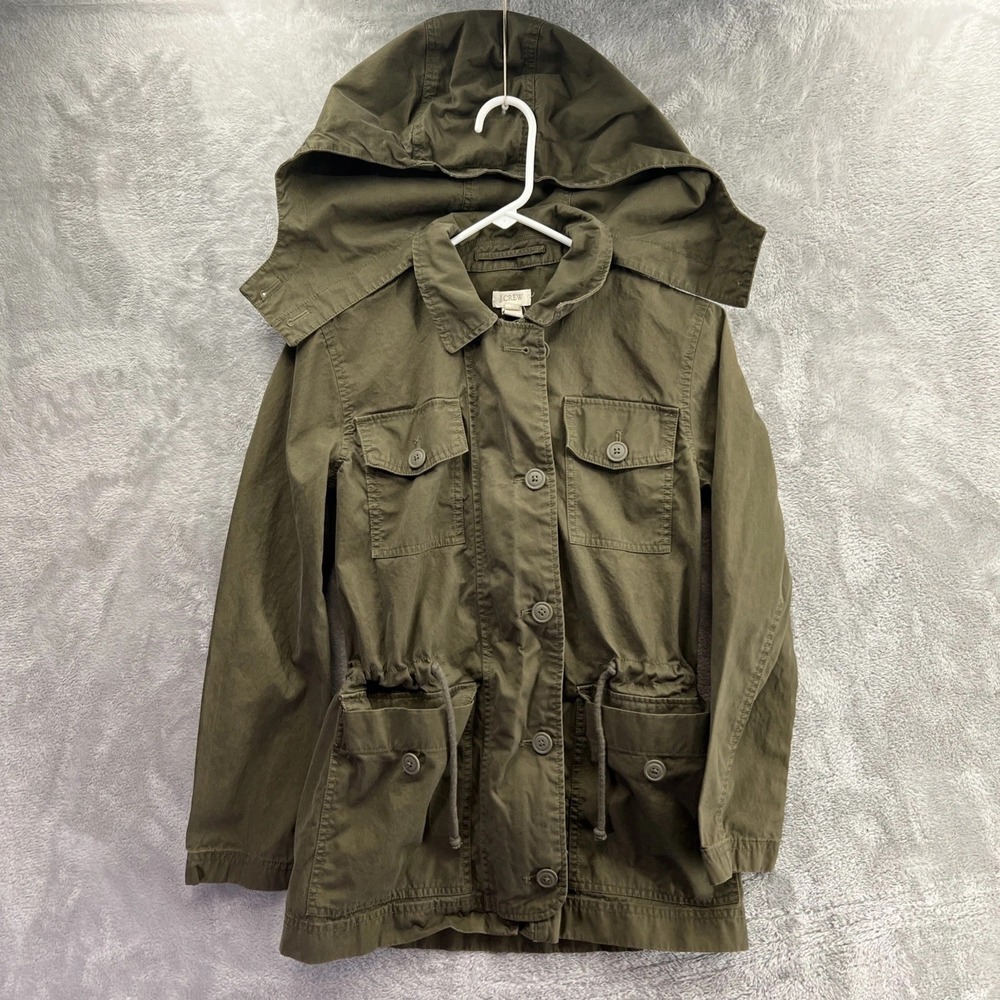 J.Crew Women Utility Jacket Hooded Parka Olive Green Size XXS